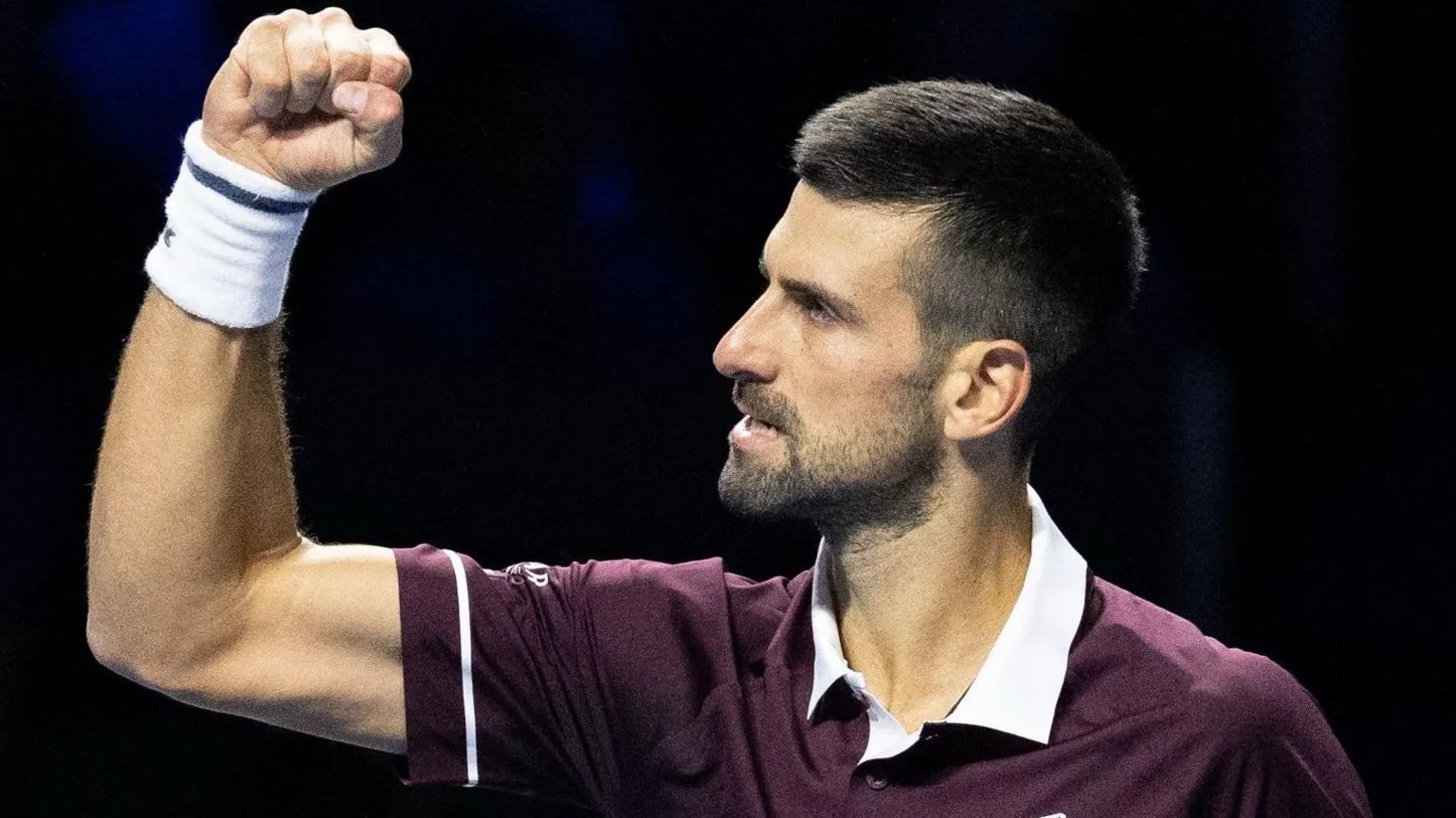 Novak Djokovic celebrates his victory over Ugo Humbert in Basel