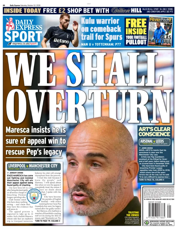 The back page of the Daily Express