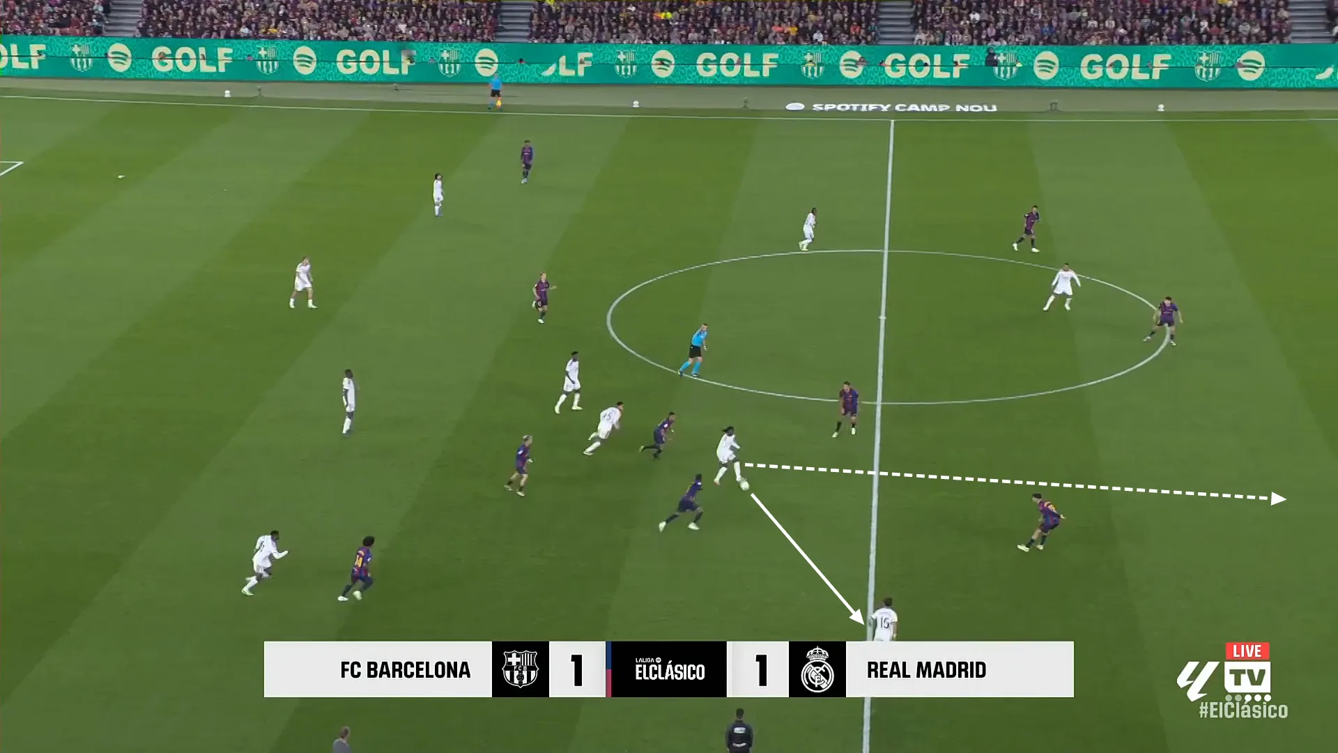 Screen grab showing the build-up to Real Madrid's winner against Barcelona.