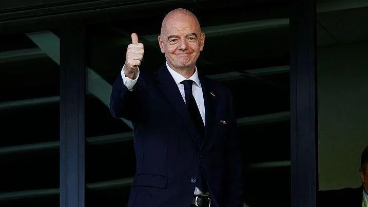FIFA President Gianni Infantino gives at thumbs up at the FIFA U-20 Women's World Cup match between Poland and Argentina