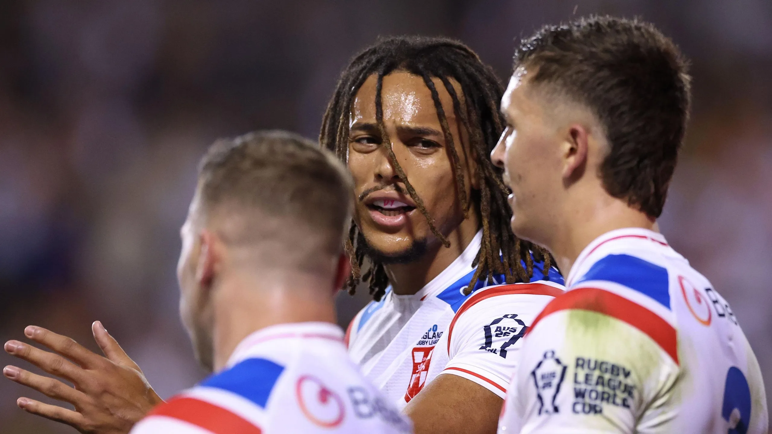 Dom Young explains a situation to his team-mates