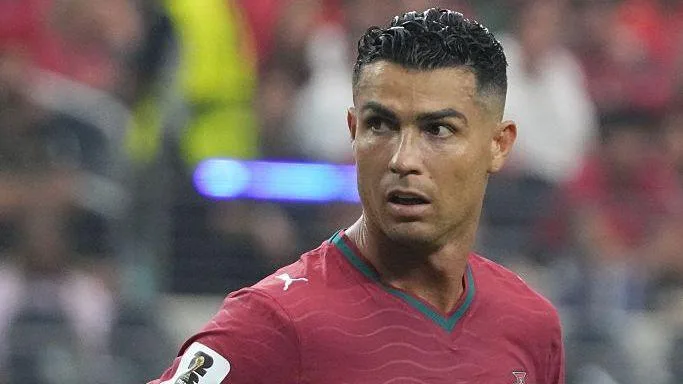 Cristiano Ronaldo looks on during Portugal's defeat by Spain at the 2026 World Cup