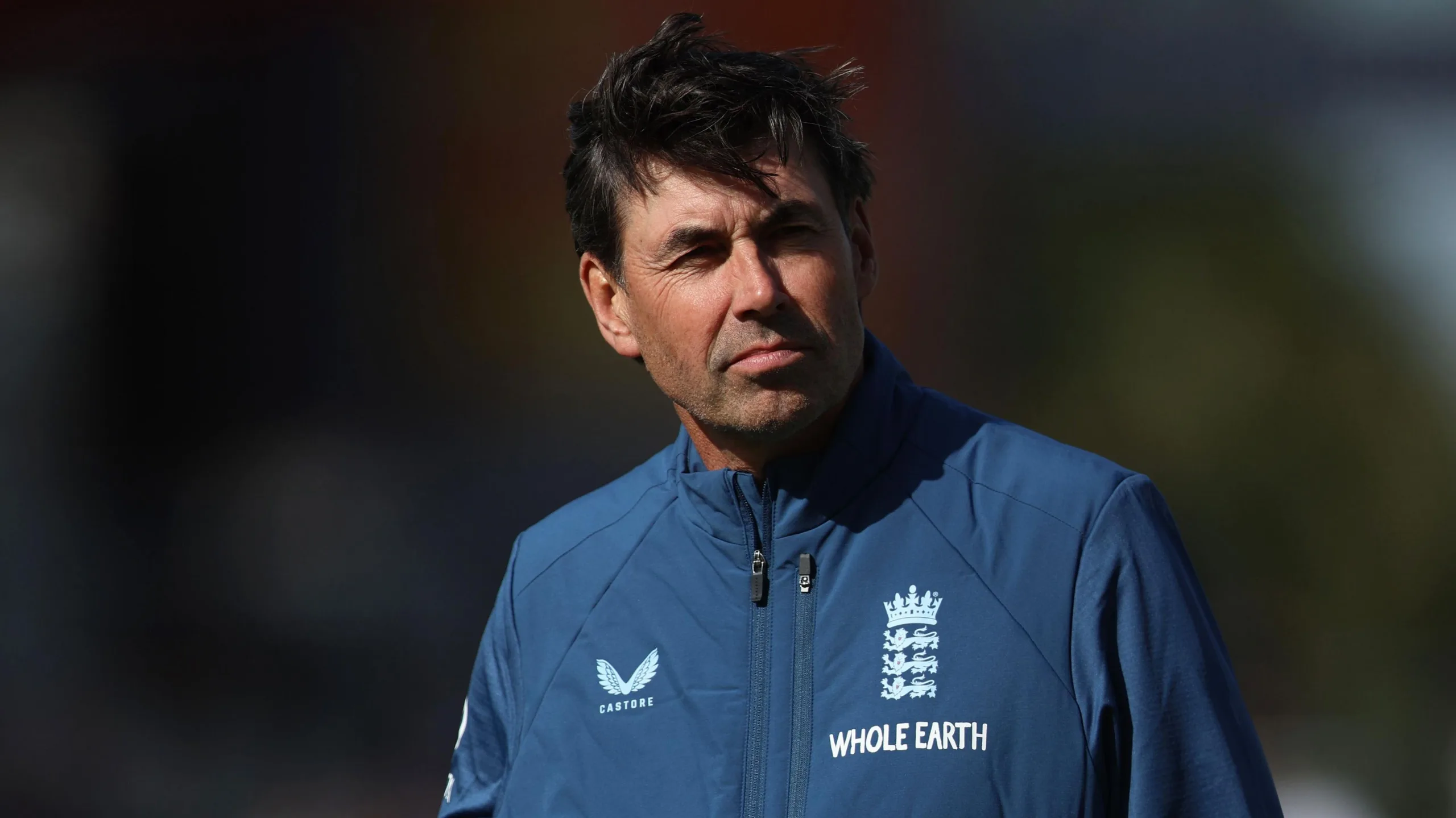 England Test head coach Stephen Fleming looking pensive