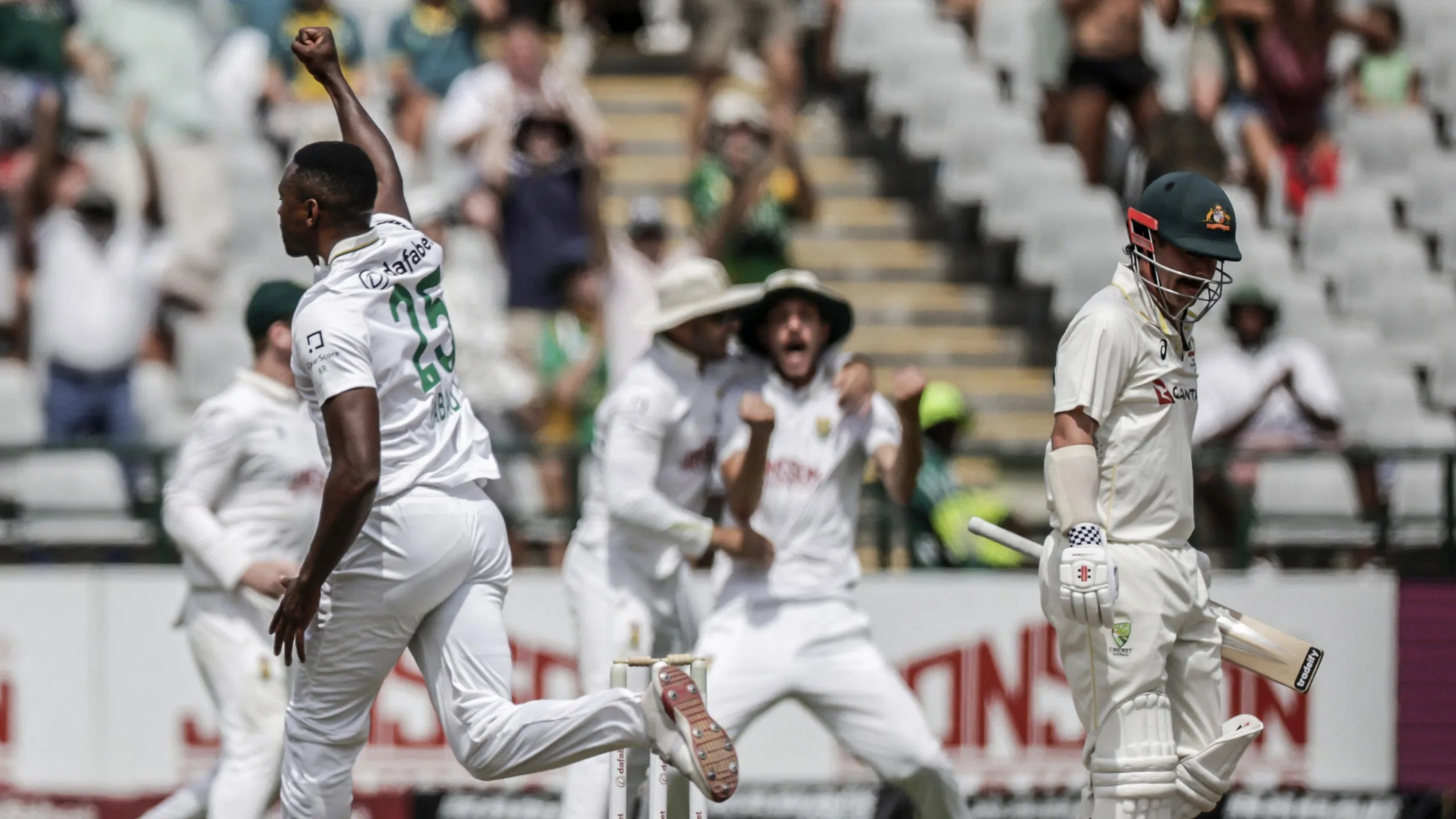 Kagiso Rabada celebrates wicket of Travis Head