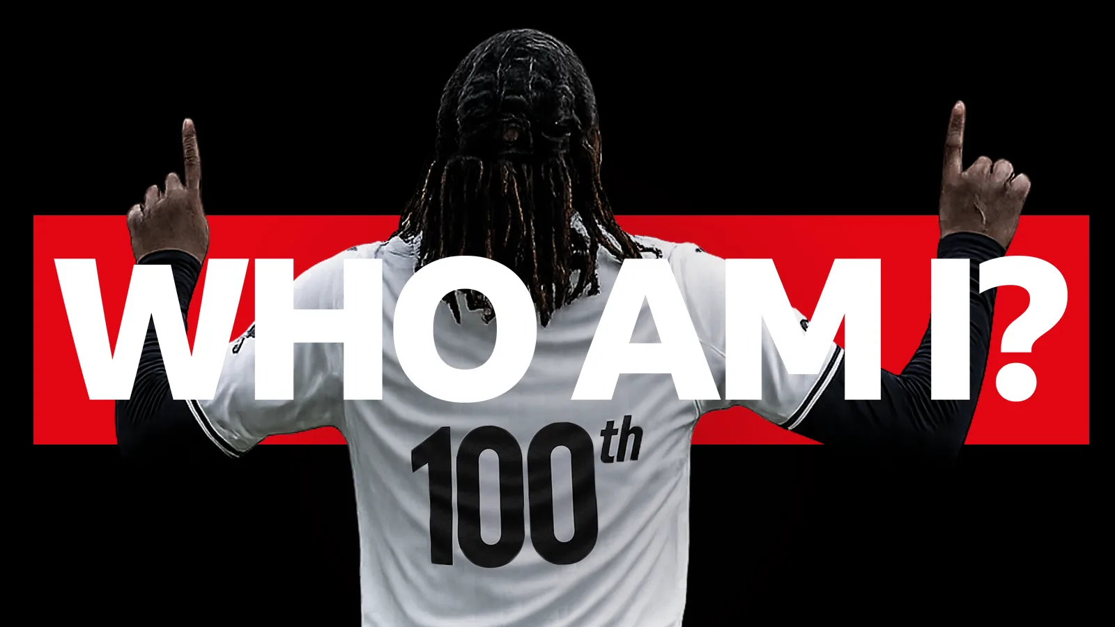 Graphic showing an unknown footballer on a black and red background