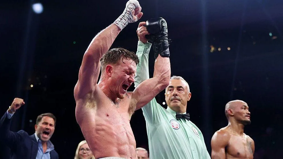 Dalton Smith celebrates his WBC title defence win over Alberto Puello