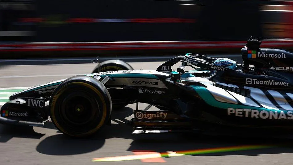 George Russell in his Mercedes on track during final practice of the Baku Grand Prix 