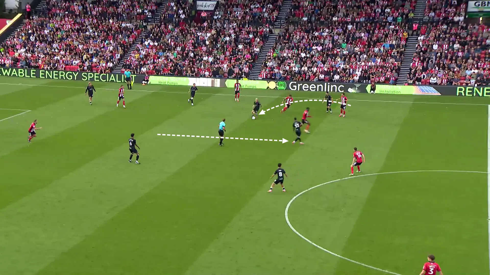 Screengrab showing Swansea's build up and their wide overloads