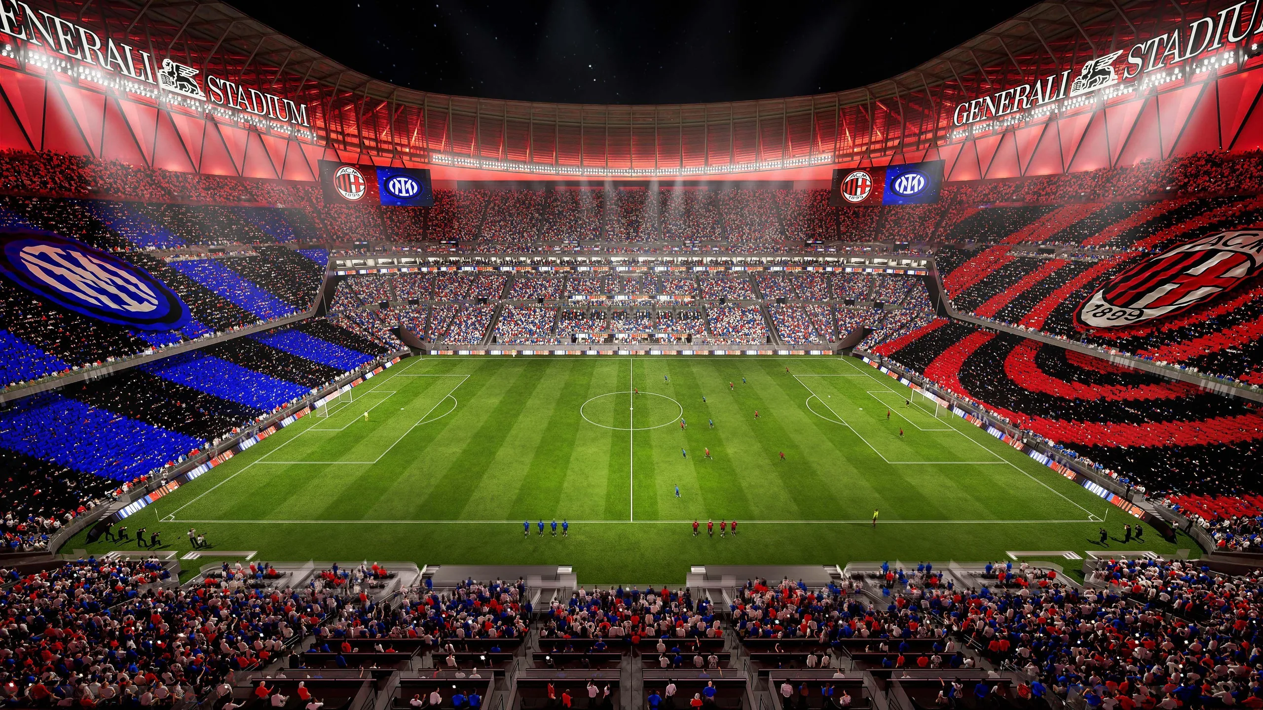 An interior graphic design of the planned Generali Stadium in Milan, Italy, which will be shared by AC Milan and Inter