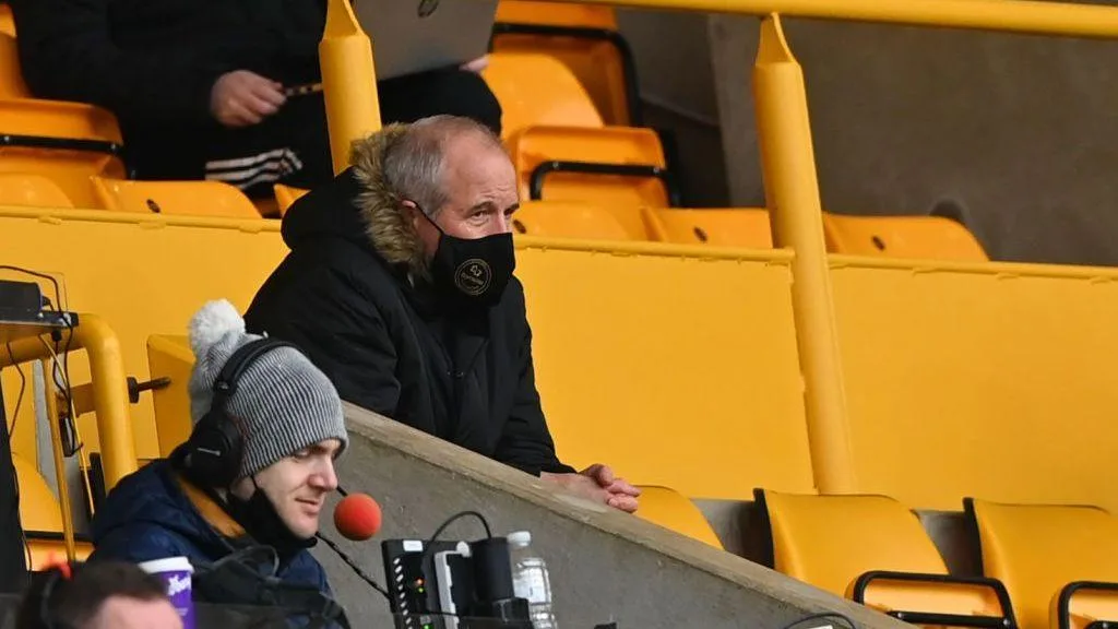 Wolves legend Steve Bull looks on during the Premier League derby with West Bromwich Albion at Molineux (16 January 2021)
Sporting stadiums around England remained under strict restrictions due to the Coronavirus Pandemic as Government social distancing laws prohibited fans inside venues resulting in games being played behind closed doors.