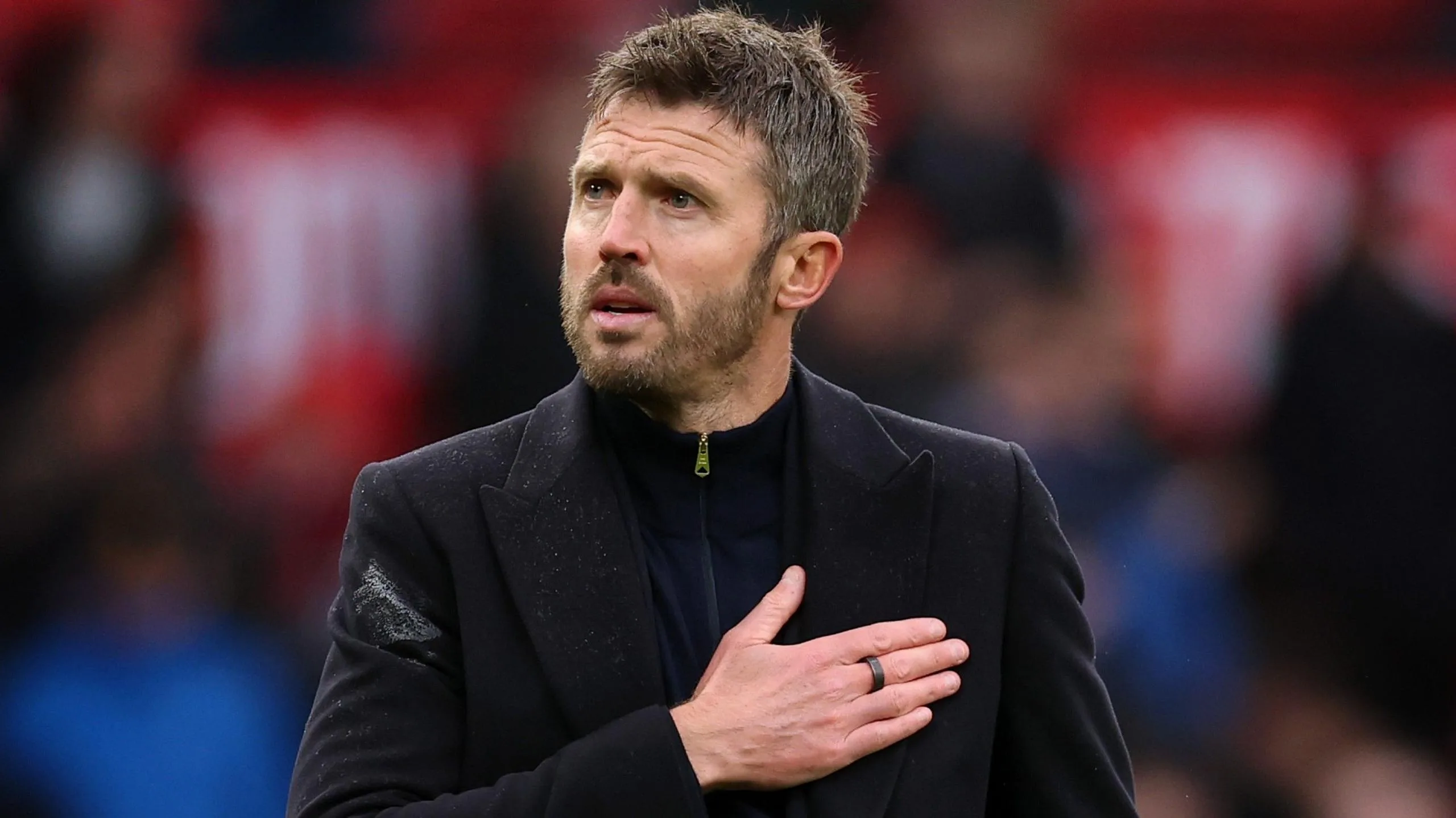 Michael Carrick thanks the crowd at Old Trafford after Sunday's loss to Bournemouth