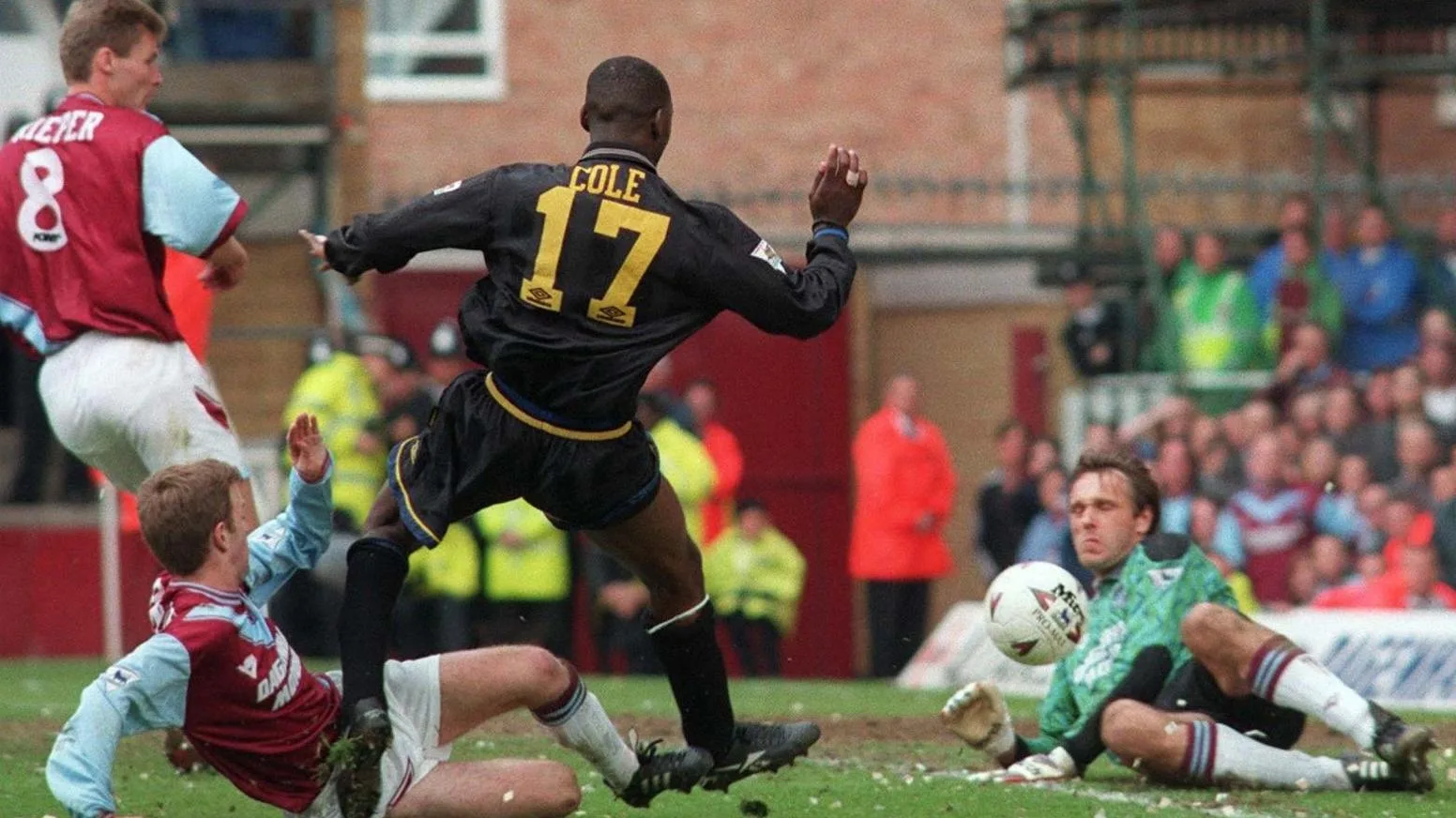 An inspired Ludek Miklosko saves from Andy Cole as West Ham deny Manchester United the Premier League title in 1995