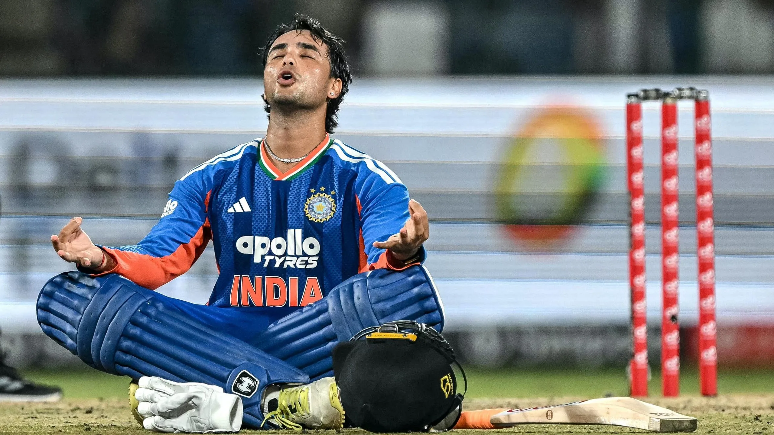 India batter Abhishek Sharma celebrates his century against Afghanistan