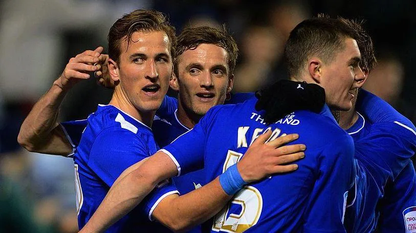 Harry Kane after scoring against Blackburn Rovers in February 2013 during a loan spell at Leicester City