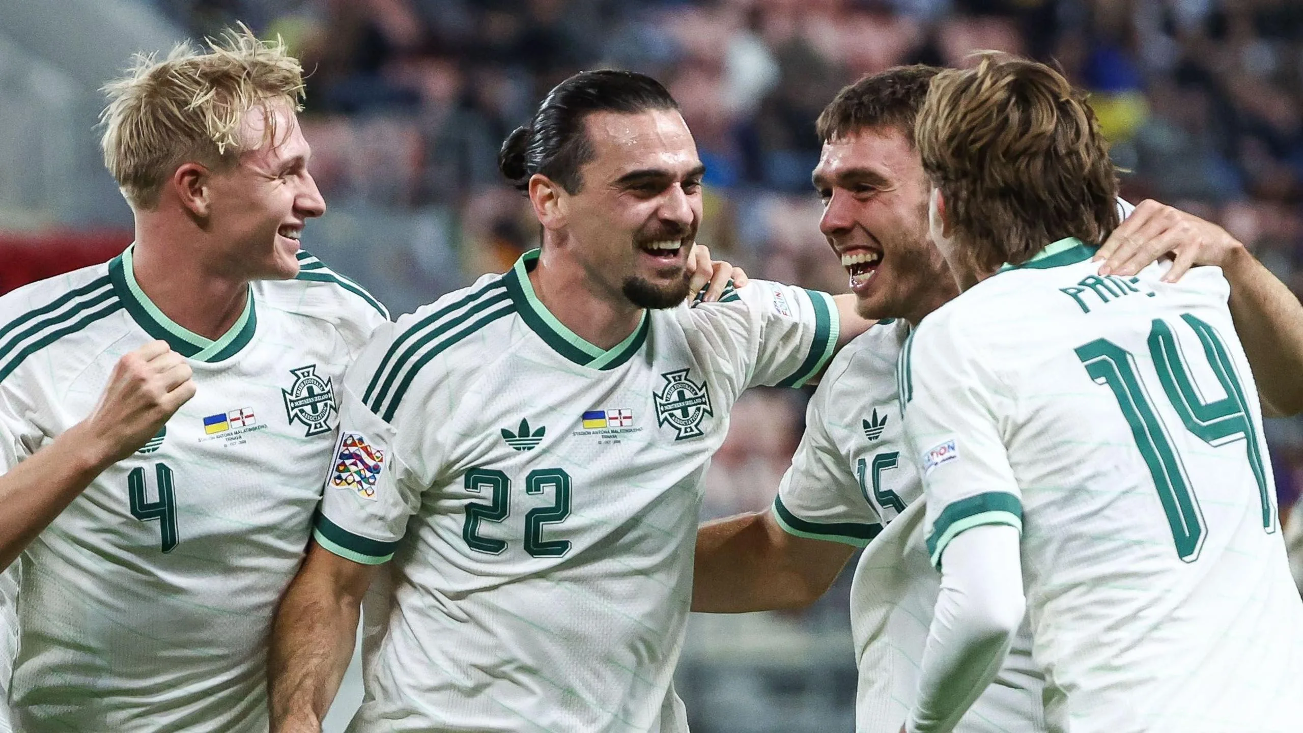 Northern Ireland celebrate Ciaron Brown's second goal