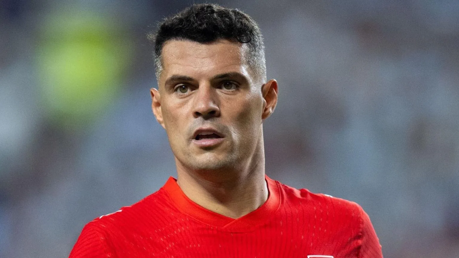 Switzerland captain Granit Xhaka in action at the 2026 World Cup