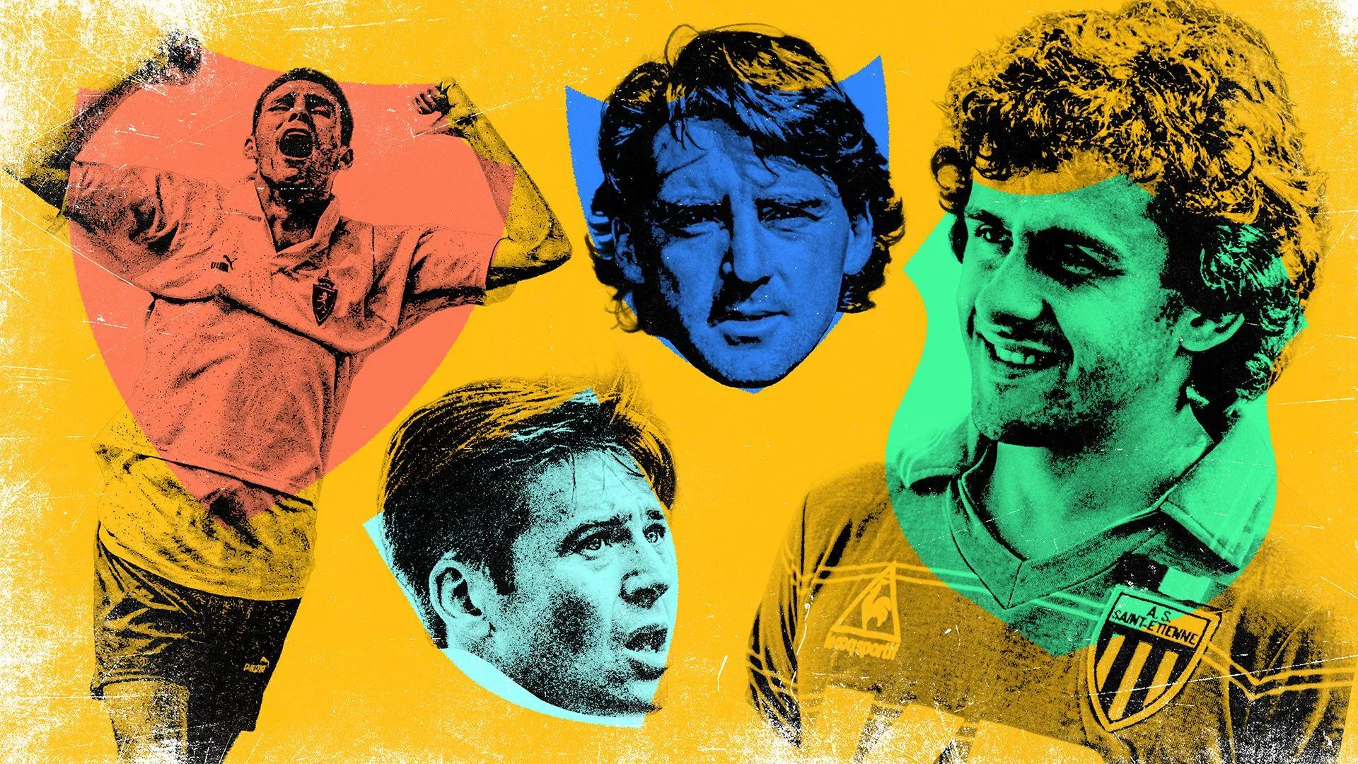 Graphic with Gus Poyet, Roberto Mancini, Chris Waddle and Michel Platini