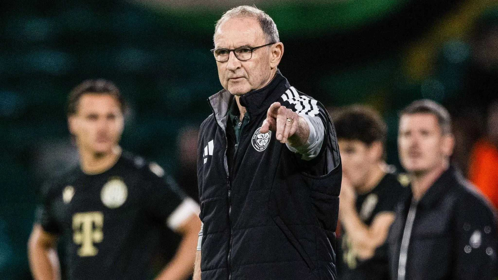Martin O'Neill points on the touchline