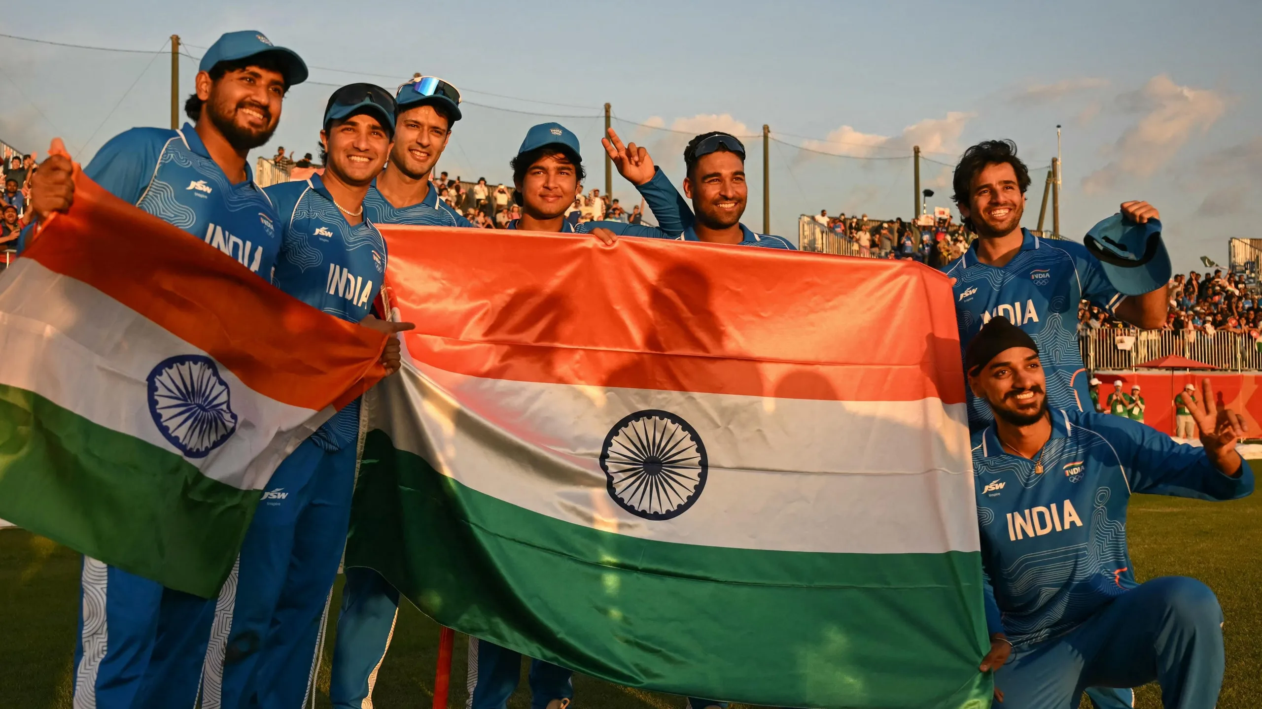 India players celebrate winning gold at 2026 Asian Games