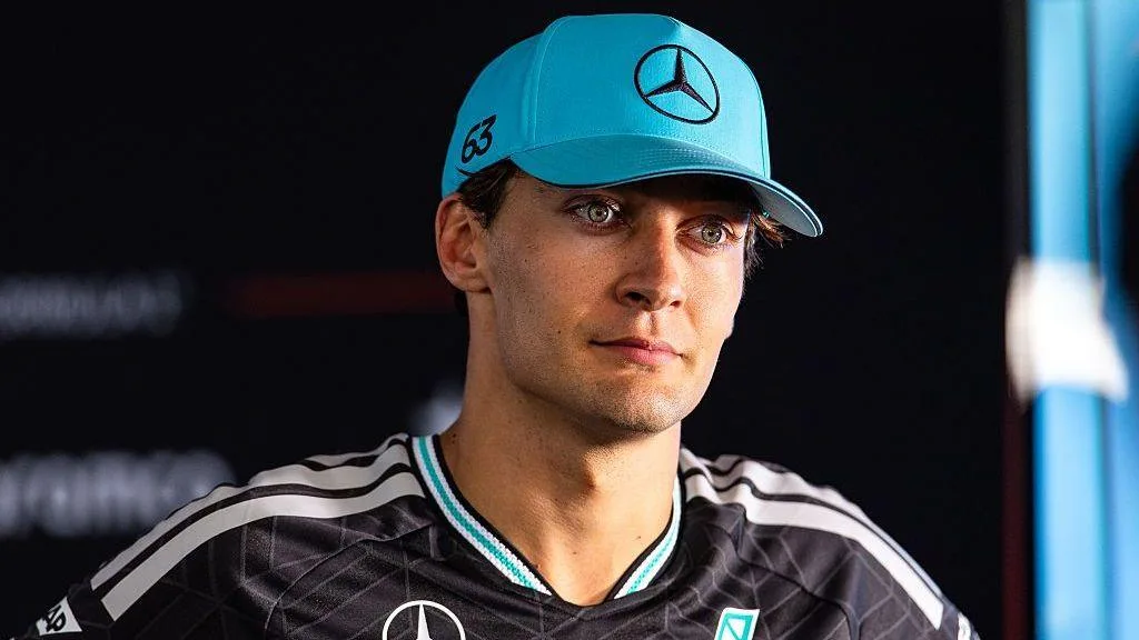 Mercedes F1 driver George Russell speaks to media at the Bahrain Grand Prix in Malaysia in October 2026