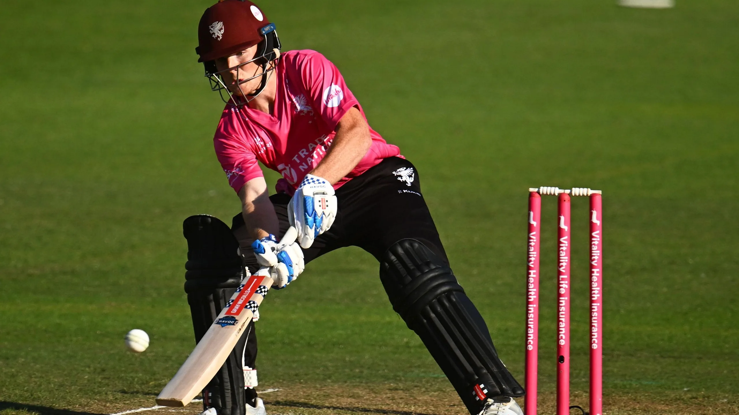 Thomas Rew plays a ramp shot for Somerset