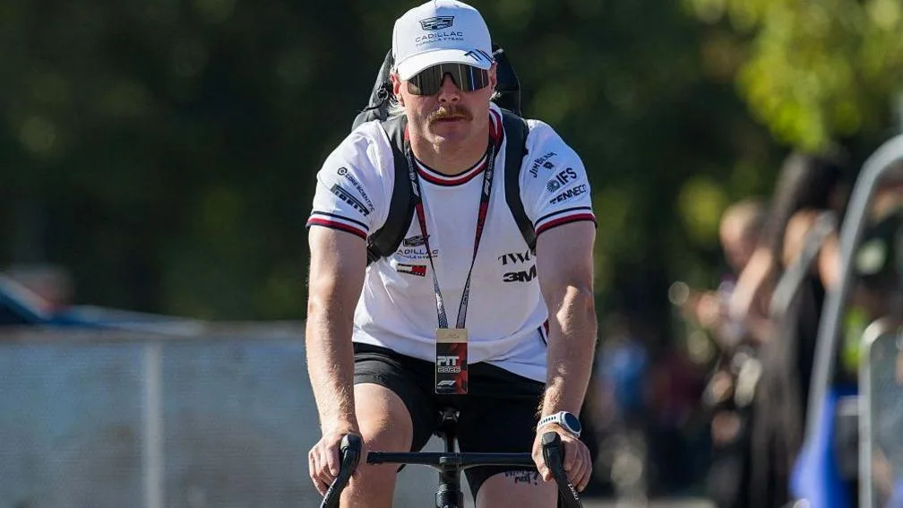 Valtteri Bottas cycling on the track before a Formula 1 race