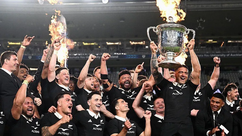 New Zealand celebrate beating Australia in the 2026 Bledisloe Cup