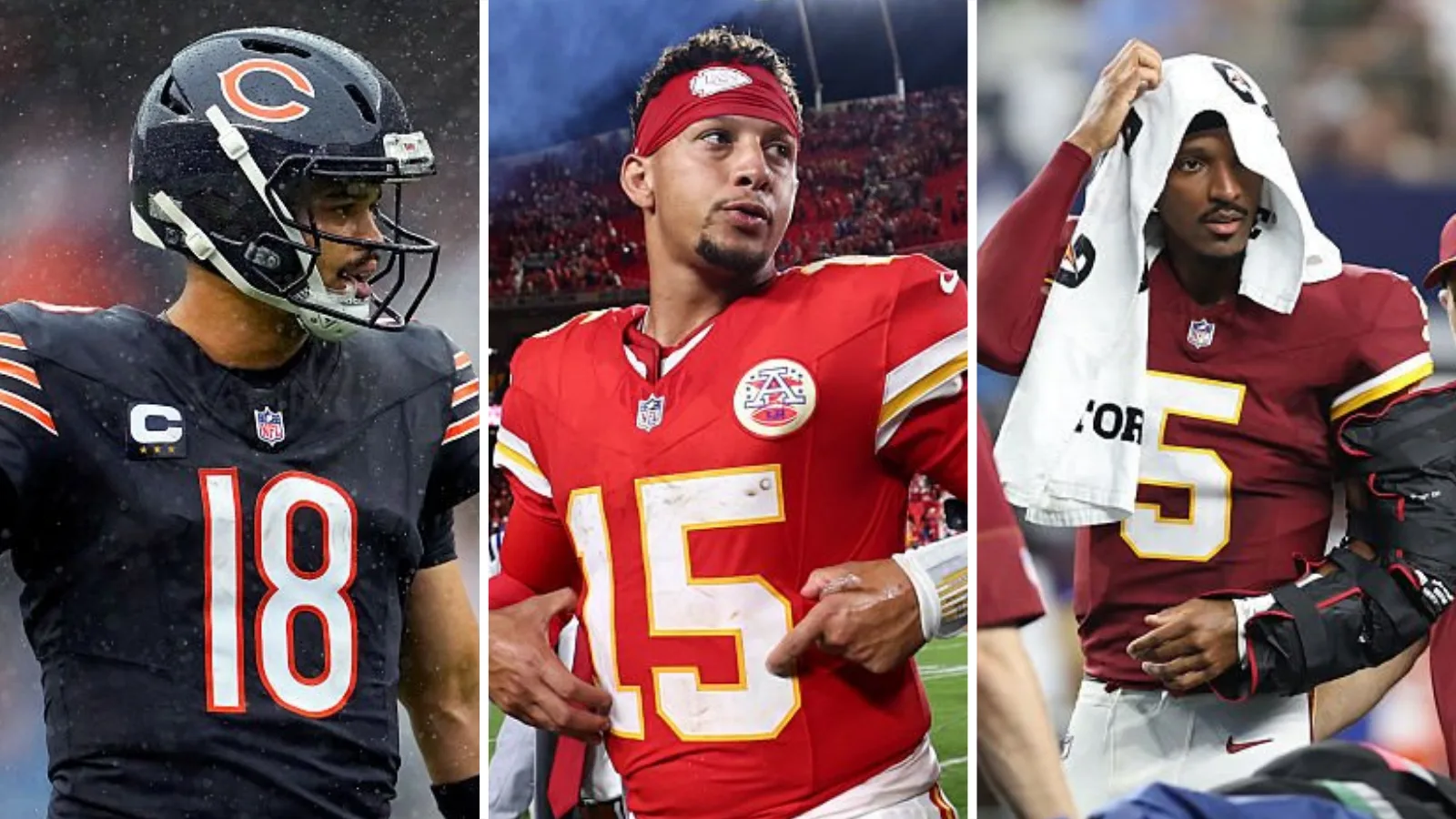 Caleb Williams, Patrick Mahomes and Jayden Daniels in action in week two of the NFL