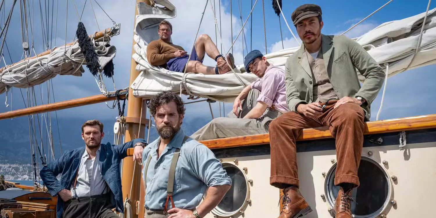 Henry Cavill and the cast of The Ministry of Ungentlemanly Warfare all gathered on a boat
