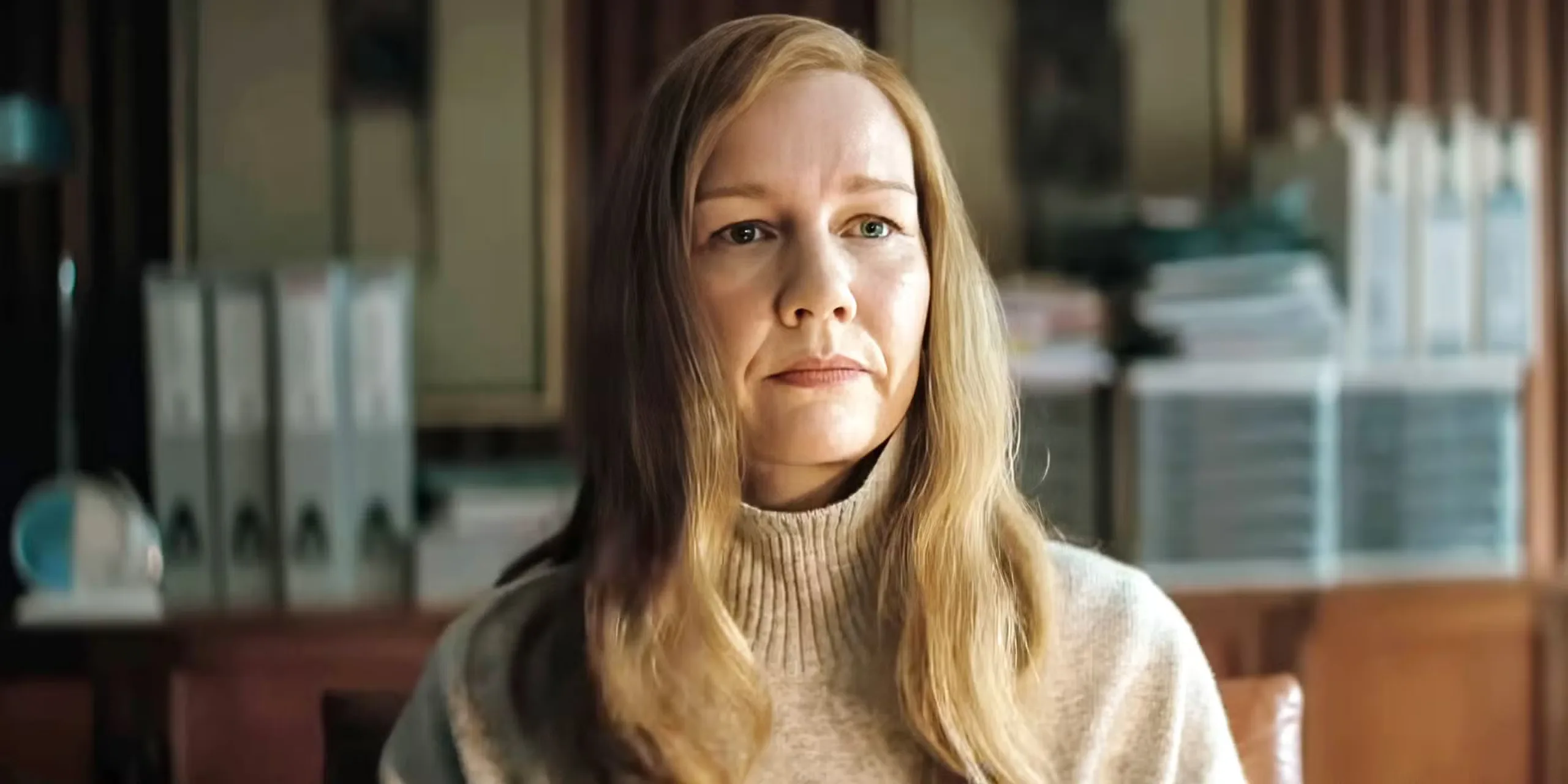 Sandra Huller in a cream turtleneck jumper in 'Project Hail Mary'