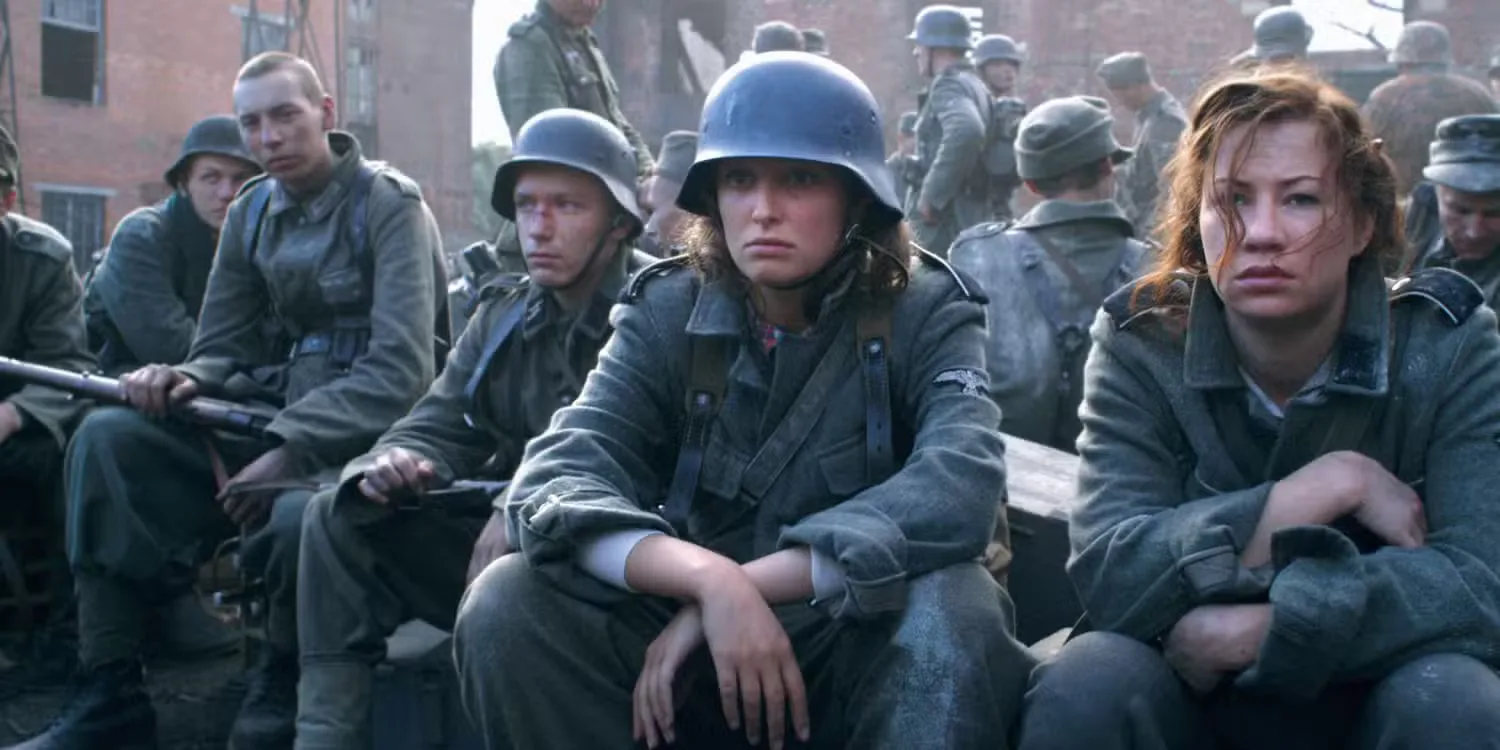 Alexandra Maria Lara as Traudl Junge with Birgit Minichmayr as Gerda Christian in German uniforms in Downfall