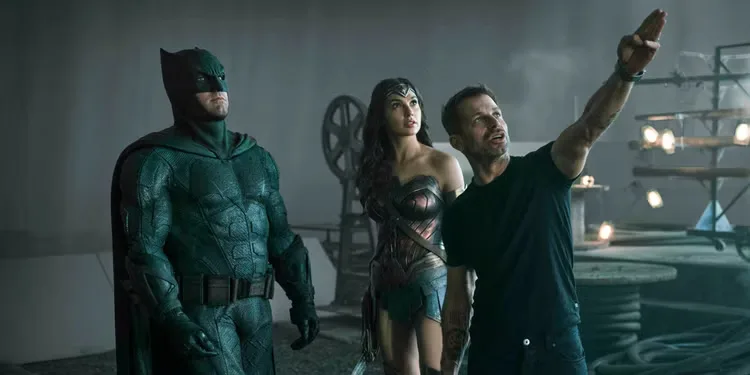 Zack Snyder directs Ben Affleck and Gal Gadot on the set of Justice League 