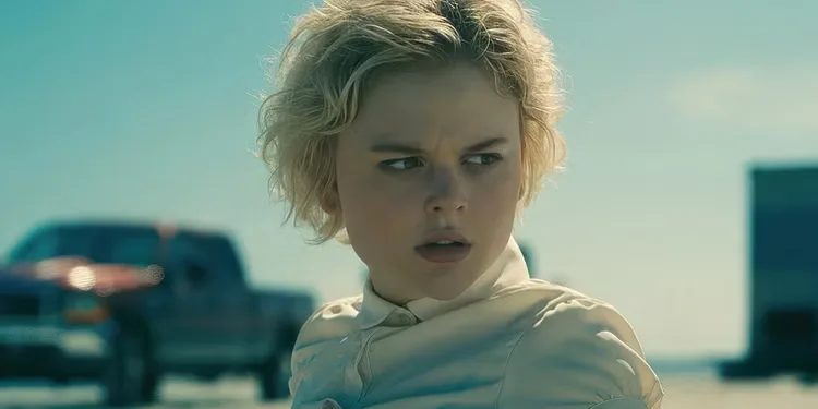 Doctor Sleep's Emily Alyn Lind frowning with parked cars behind her