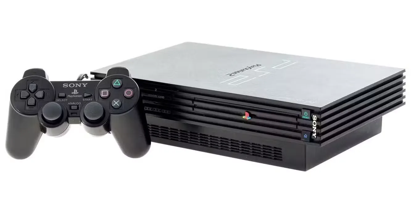 The PlayStation 2 and a DualShock controller.