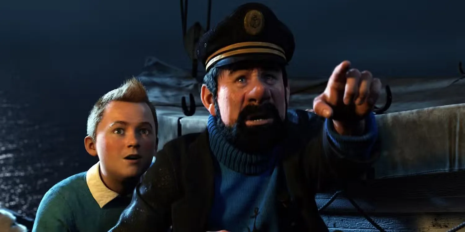 THE ADVENTURES OF TINTIN, l-r: Tintin (voice: Jamie Bell), Captain Haddock (voice: Andy Serkis), 2011, ©Paramount Pictures/courtesy Everett Collection