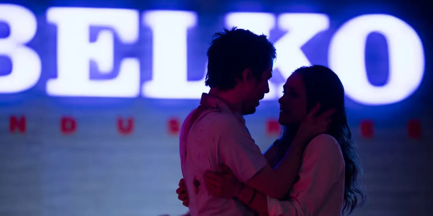 Adria Arjona and John Gallagher Jr. in The Belko Experiment