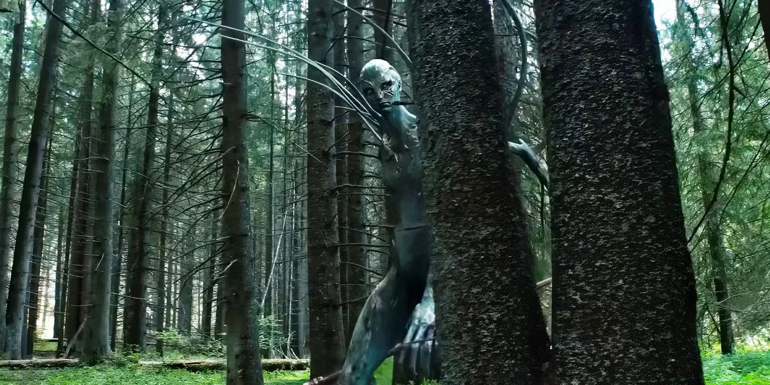 An alien creature hiding behind a tree in Hope 