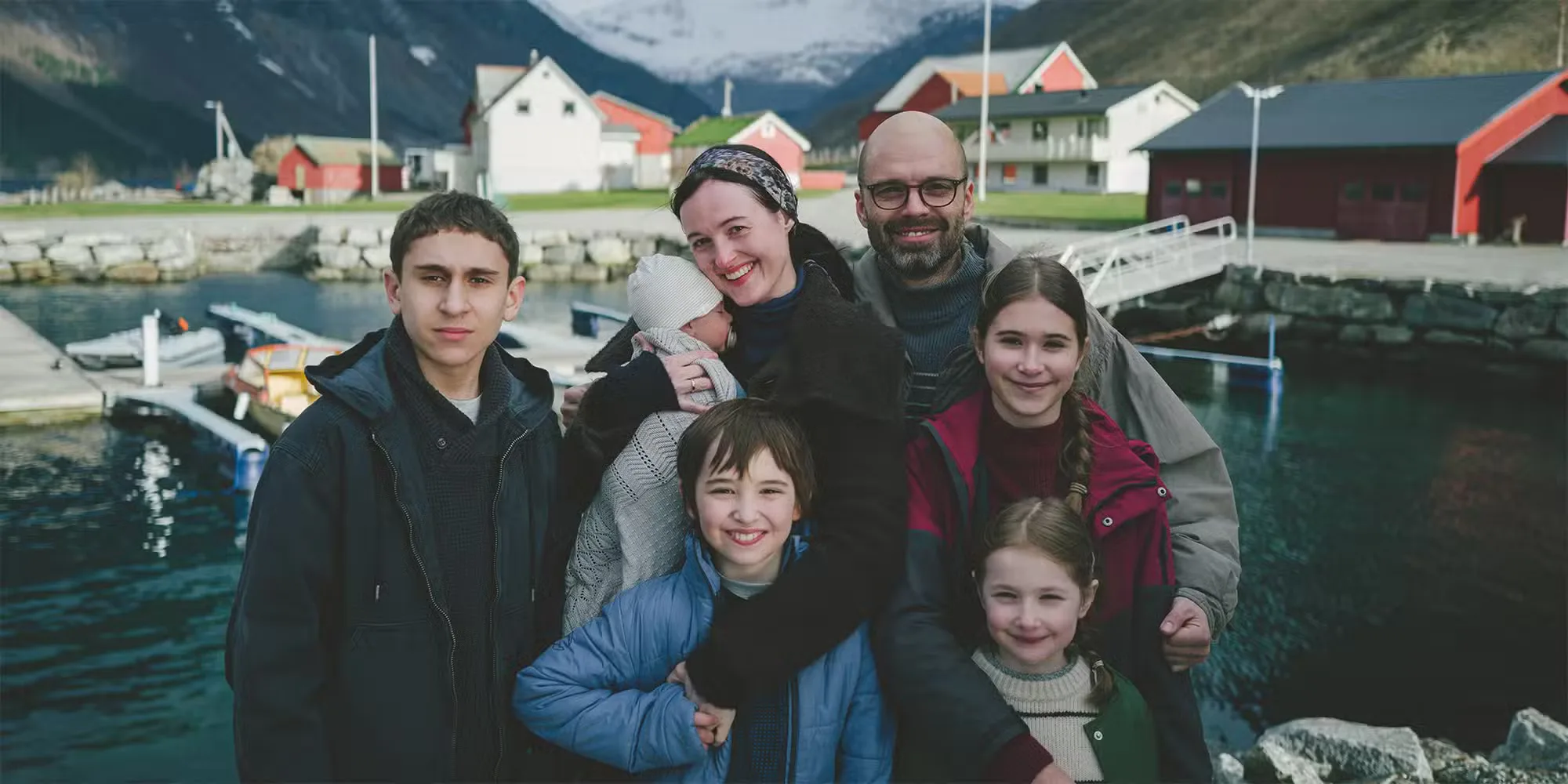 Renate Reinsve and Sebastian Stan with their characters' children in Fjord