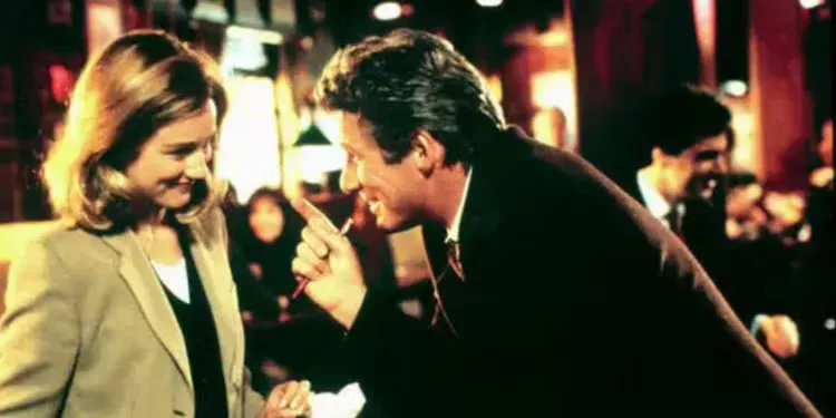 Laura Linney and Richard Gere as Janet and Martin talking in a bar in Primal Fear