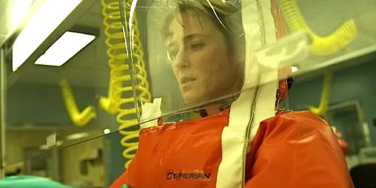 Jennifer Ehle wears as hazmat suit as Dr. Ally Hextall in Contagion (2011)