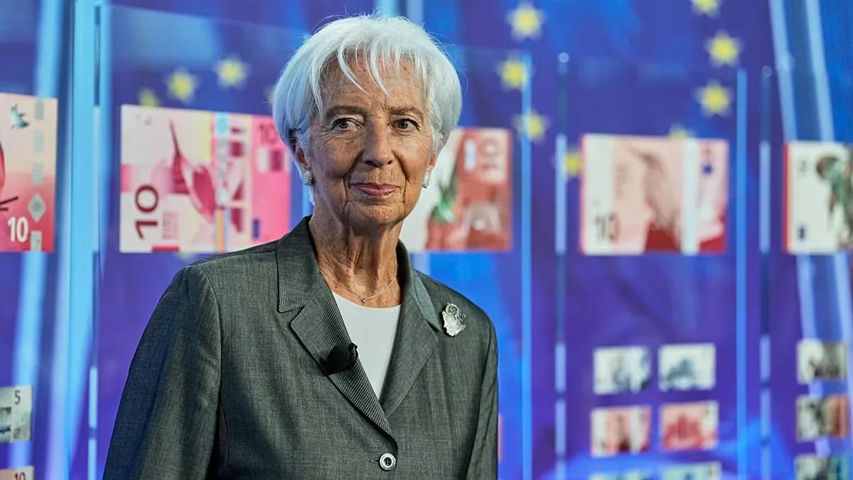President of European Central Bank Christine Lagarde attends the Euro banknote design proposals reveal event in Frankfurt, Germany, Thursday, July 23, 2026.