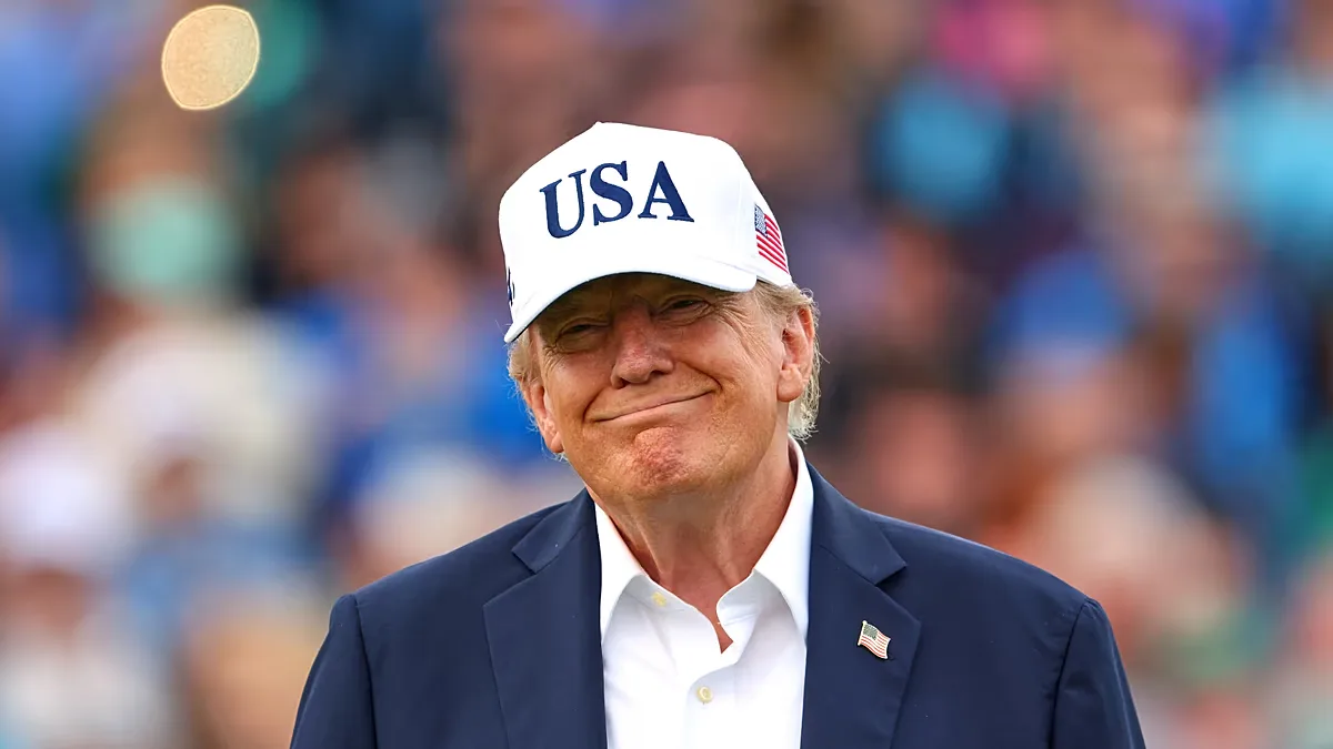 U.S. President Donald Trump smiles after the trophy presentation of the Irish Open at the Trump International Golf Links course in Doonbeg, Ireland, Sunday, Sept. 13, 2026