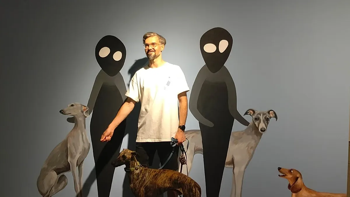 Michał Prażmo at the opening of the "Kurier Wakacyjny" exhibition, 6 August 2026, Katowice