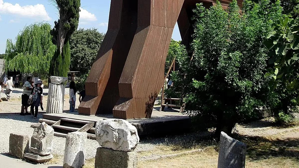 Archive - A replica of the Trojan Horse at the entrance to the archaeological site of the city in present-day Turkey