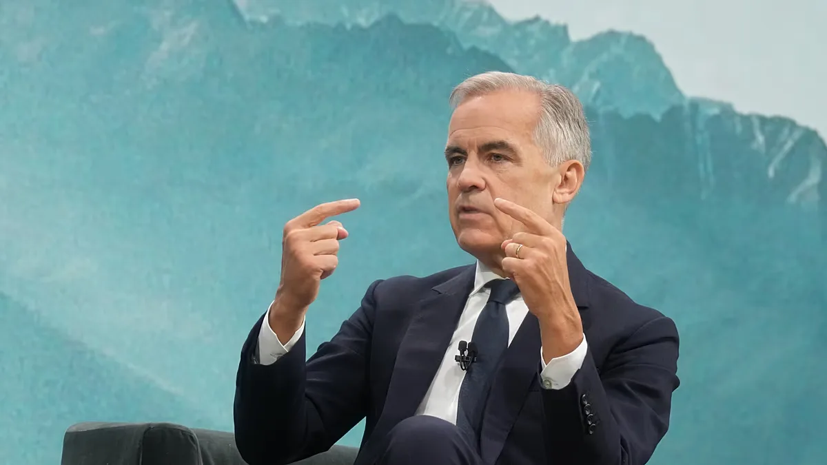 Prime Minister Mark Carney speaks during a fireside chat with the Chief Executive Officer of PSP Investments, Deborah Orida, in Toronto, on Tuesday, Sept. 15, 2026.
