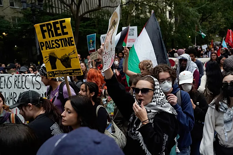 Demonstrators gather to protest following Israeli Prime Minister Benjamin Netanyahu's address at the 81st session of the United Nations General Assembly, Thursday, Sept. 24.