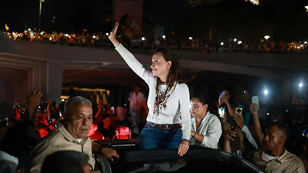 The leader of the Venezuelan opposition and Nobel Peace Prize laureate, María Corina Machado, arrives in Caracas on Sunday, 25 October 2026.