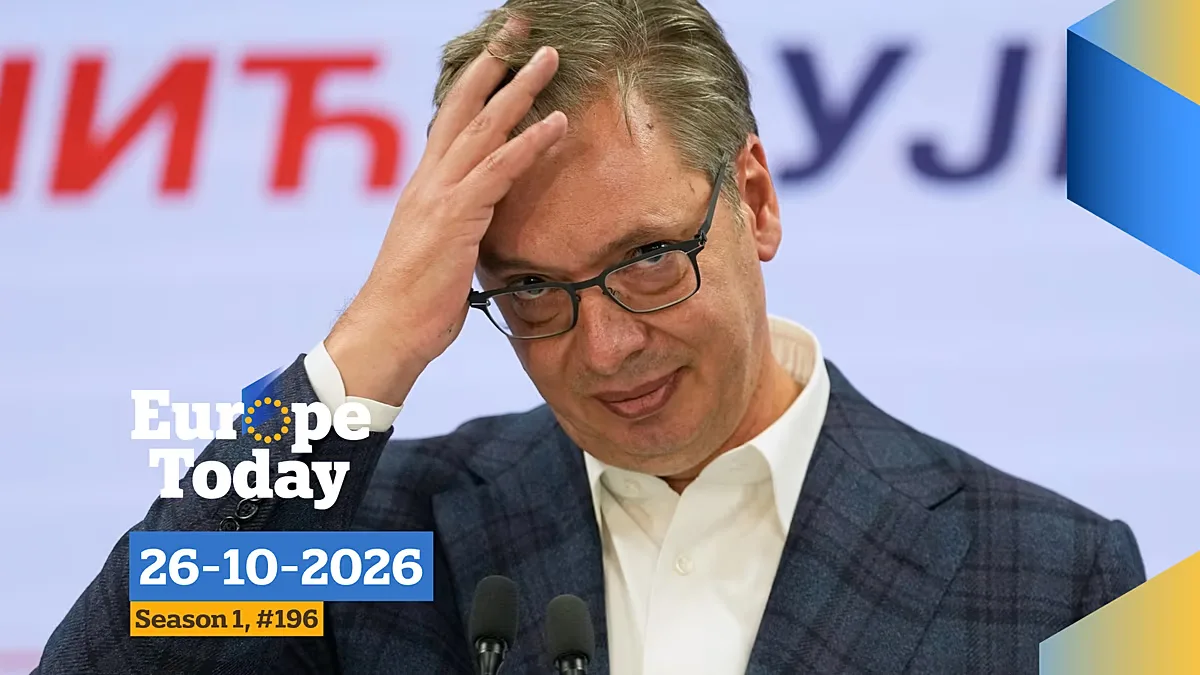 Aleksandar Vucic speaks at the party headquarters, after conceding defeat in the parliamentary election in Belgrade, Serbia, Sunday, Oct. 25, 2026. 