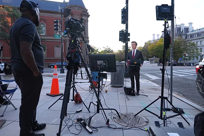 Vaughn Hillyard, White House correspondent for MS NOW, does a report from near the White House,, Monday, Sept. 21, 2026, in Washington.