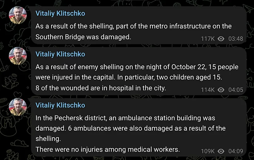 Kyiv's Mayor posting on Telegram (translated into English)